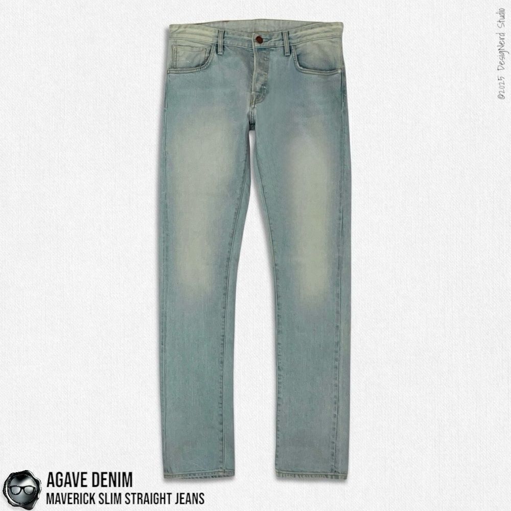 AGAVE DENIM MAVERICK SLIM STRAIGHT SELVAGE DENIM JEANS IN SUN BAKED BLUE 32 X 36